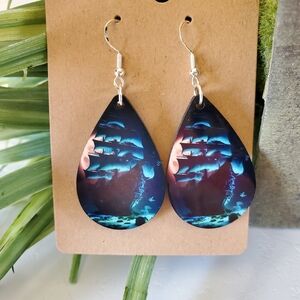 Pirate Ship in Moonlight Teardrop Earrings